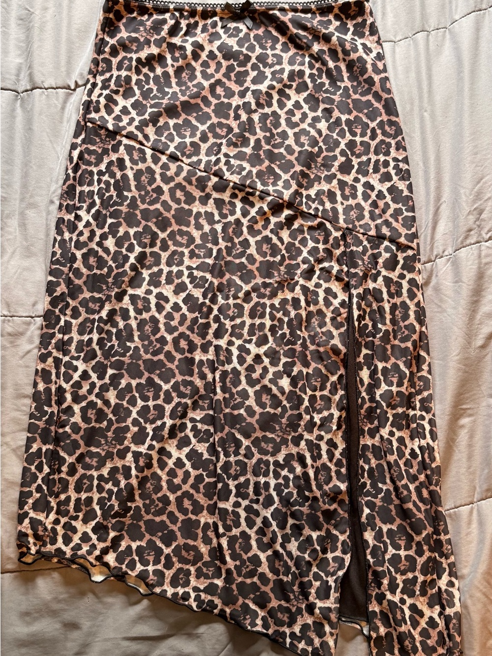 Asymmetrical Leopard Print Midi Skirt - Brown
